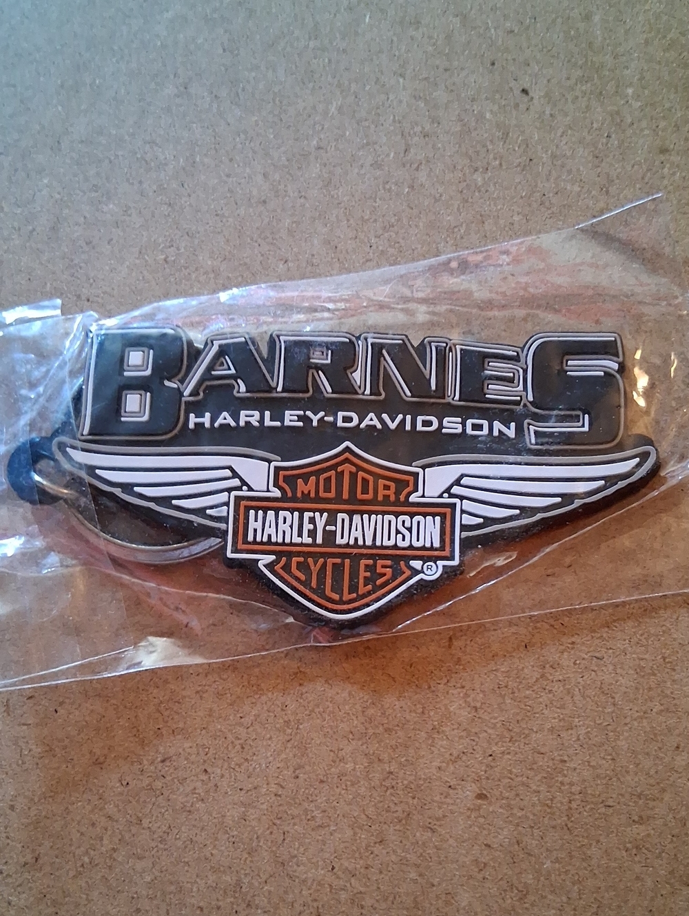 Harley-Davidson Barnes Wing Emblem Keychain - Black, White & Orange